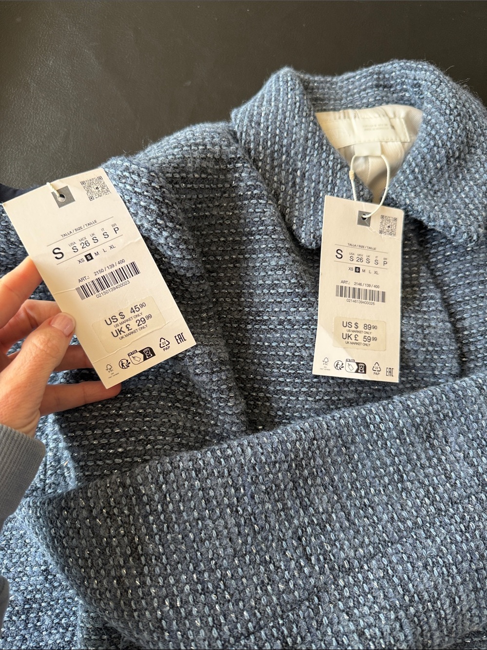 ZARA Cropped Textured Knit Jacket and skort set in BLUE TWEED - Women's - Picture 3 of 3